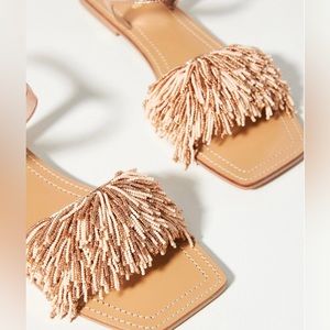 Anthropologie Maeve Rose Gold Women's Beaded Flat Sandals US 7M ***NEW IN BOX***